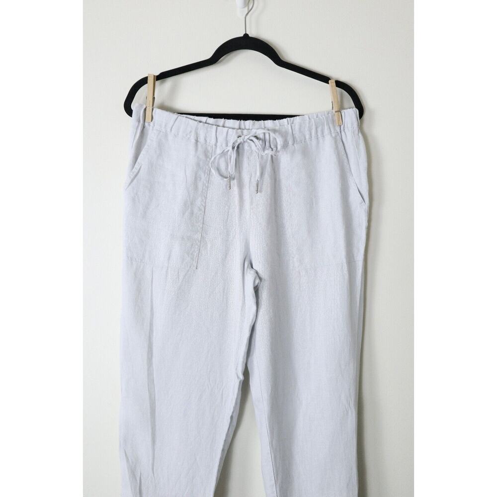 Pure Navy Brand Size M Woven Linen Pants Pull On Slim Leg Drawstring Light Gray - Picture 2 of 11